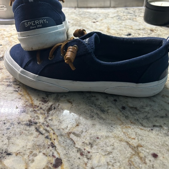 Sperry Women’s Navy Canvas Boat Shoes with Brown Laces - Picture 3 of 3
